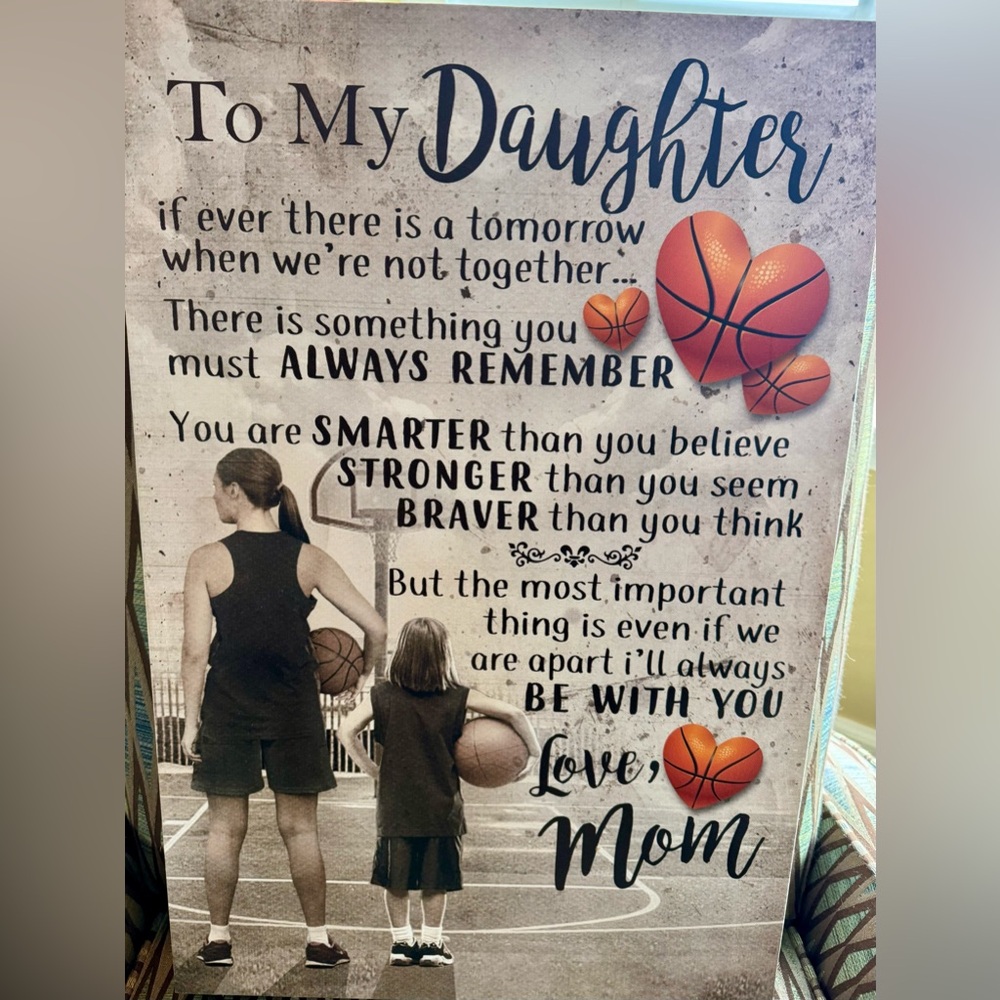 Inspirational Basketball Wall Art for Daughter - Black, White, Orange
